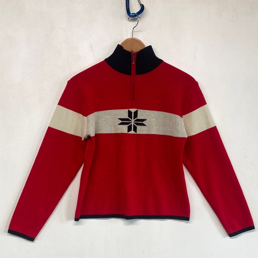 Vtg Neve 100% New Wool Red 1/4 zip mockneck sweater